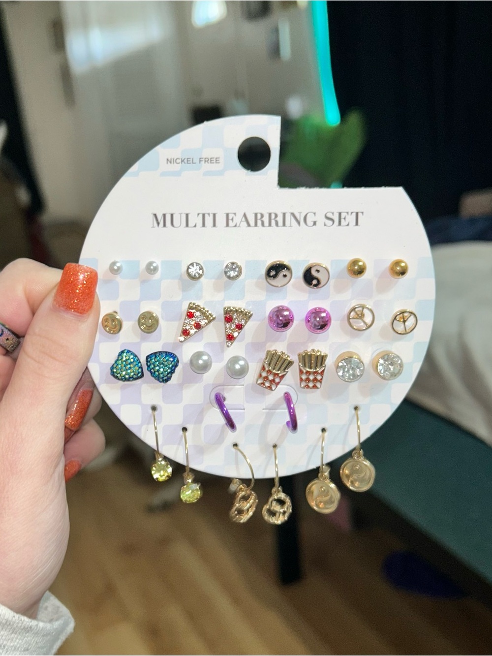 Fashion Jewelry Multi Earring Set — Gold, Purple, Blue, White